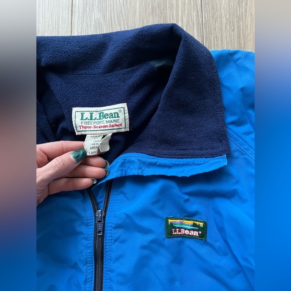 Vintage LL Bean Three Season Jacket Fleeced Lined Blue Men's Size Large - Picture 7 of 8